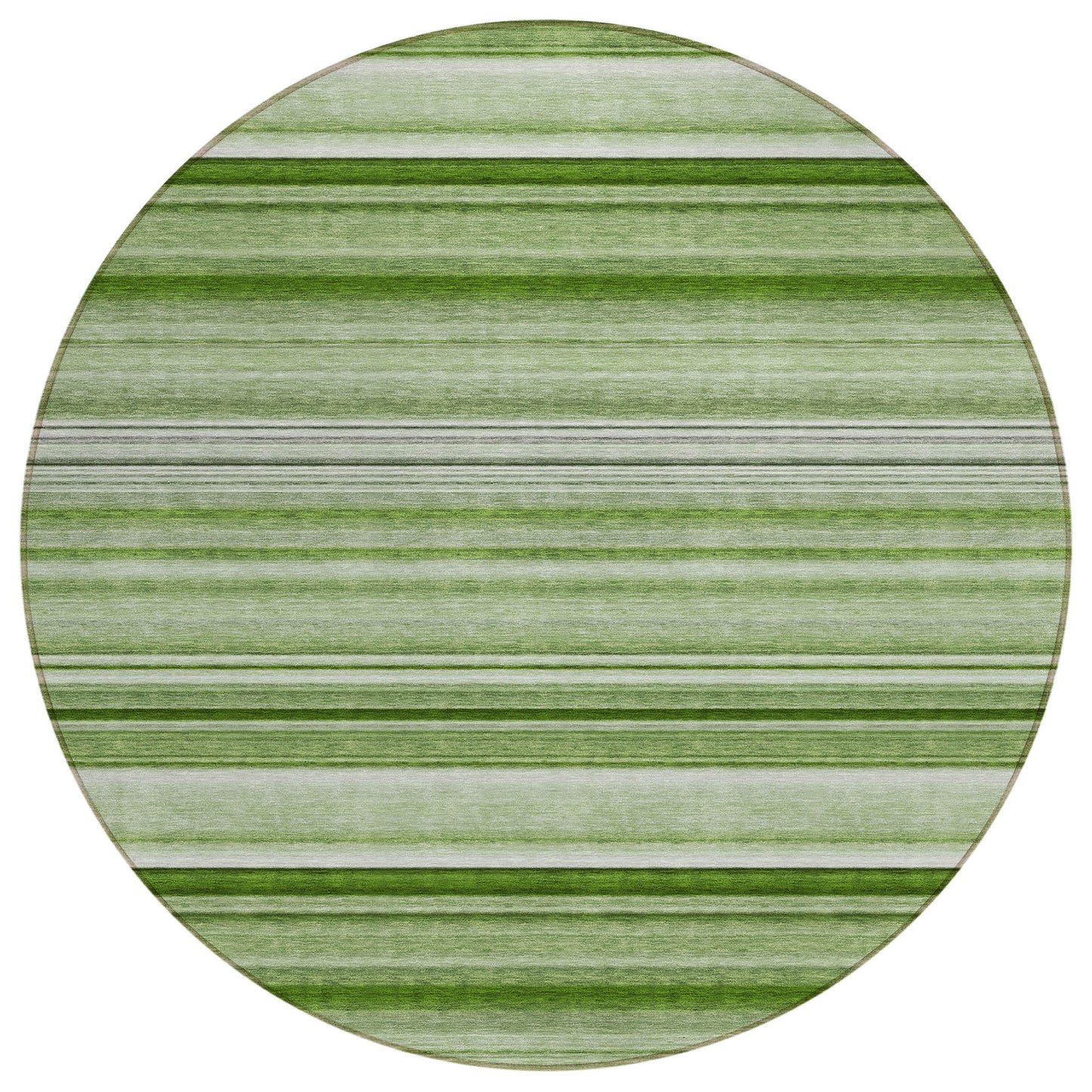 8' X 8' Artichoke Green Round Striped Washable Indoor Outdoor Area Rug