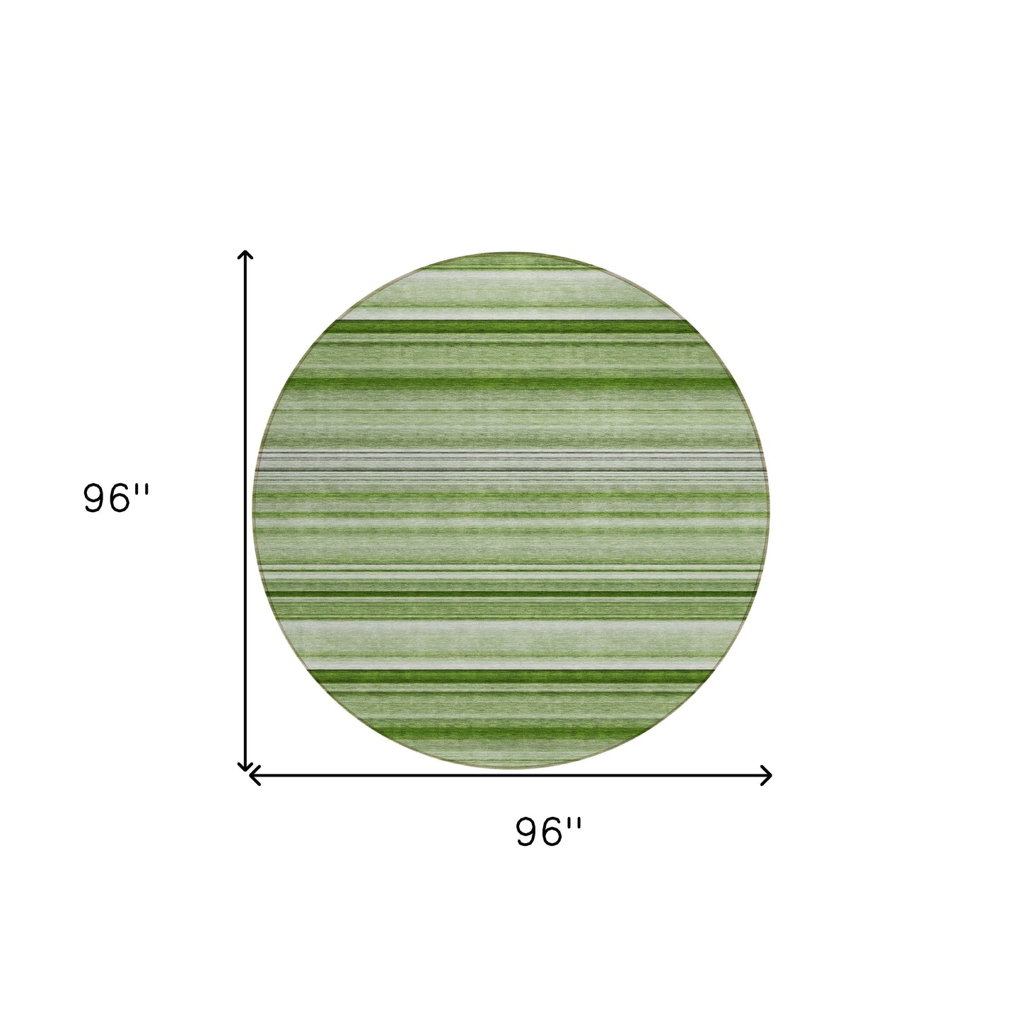 8' X 8' Artichoke Green Round Striped Washable Indoor Outdoor Area Rug