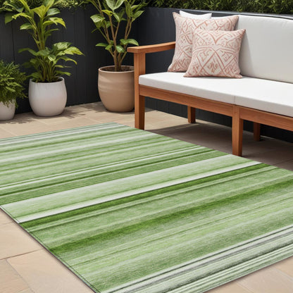 8' X 10' Artichoke Green Striped Washable Indoor Outdoor Area Rug