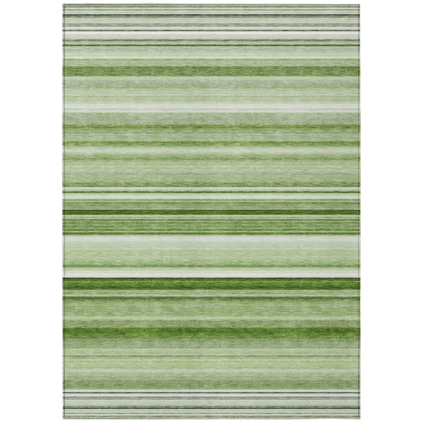 8' X 10' Artichoke Green Striped Washable Indoor Outdoor Area Rug