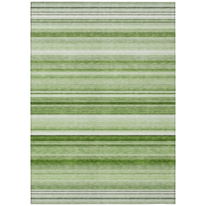 8' X 10' Artichoke Green Striped Washable Indoor Outdoor Area Rug