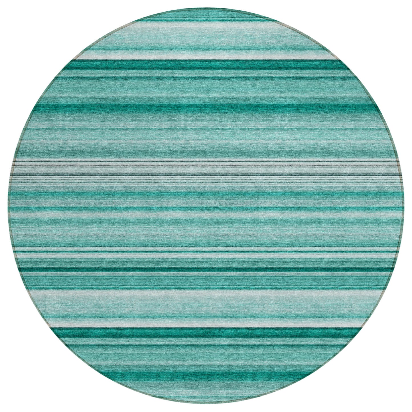 8' X 8' Aqua Round Striped Washable Indoor Outdoor Area Rug