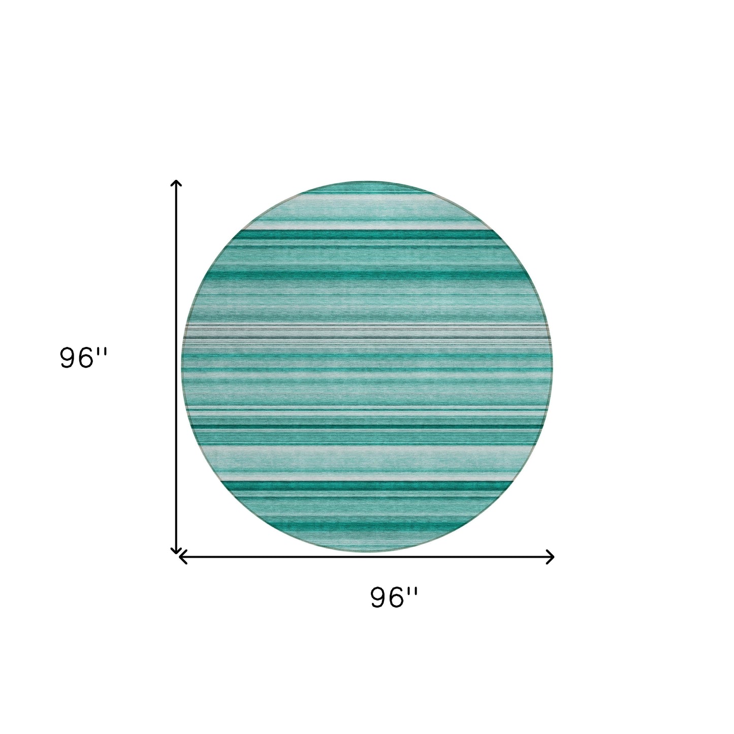 8' X 8' Aqua Round Striped Washable Indoor Outdoor Area Rug