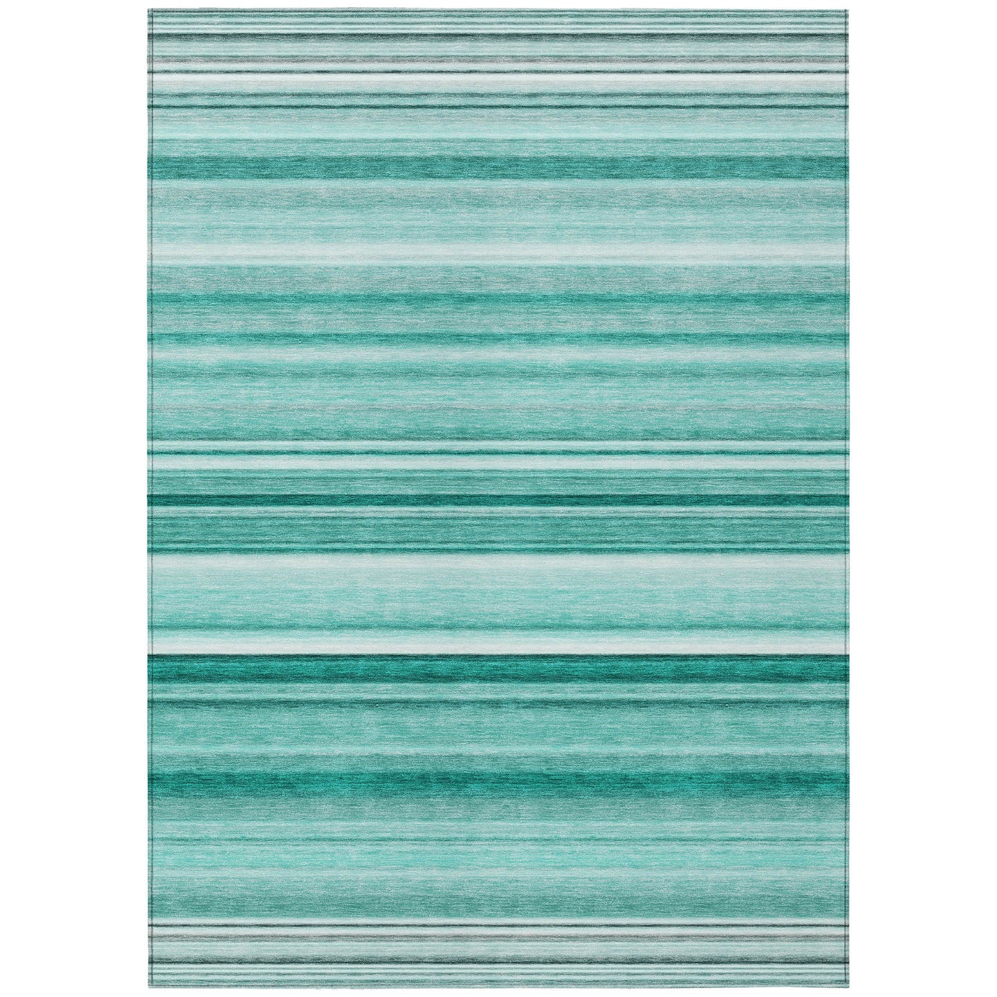 8' X 10' Aqua Striped Washable Indoor Outdoor Area Rug