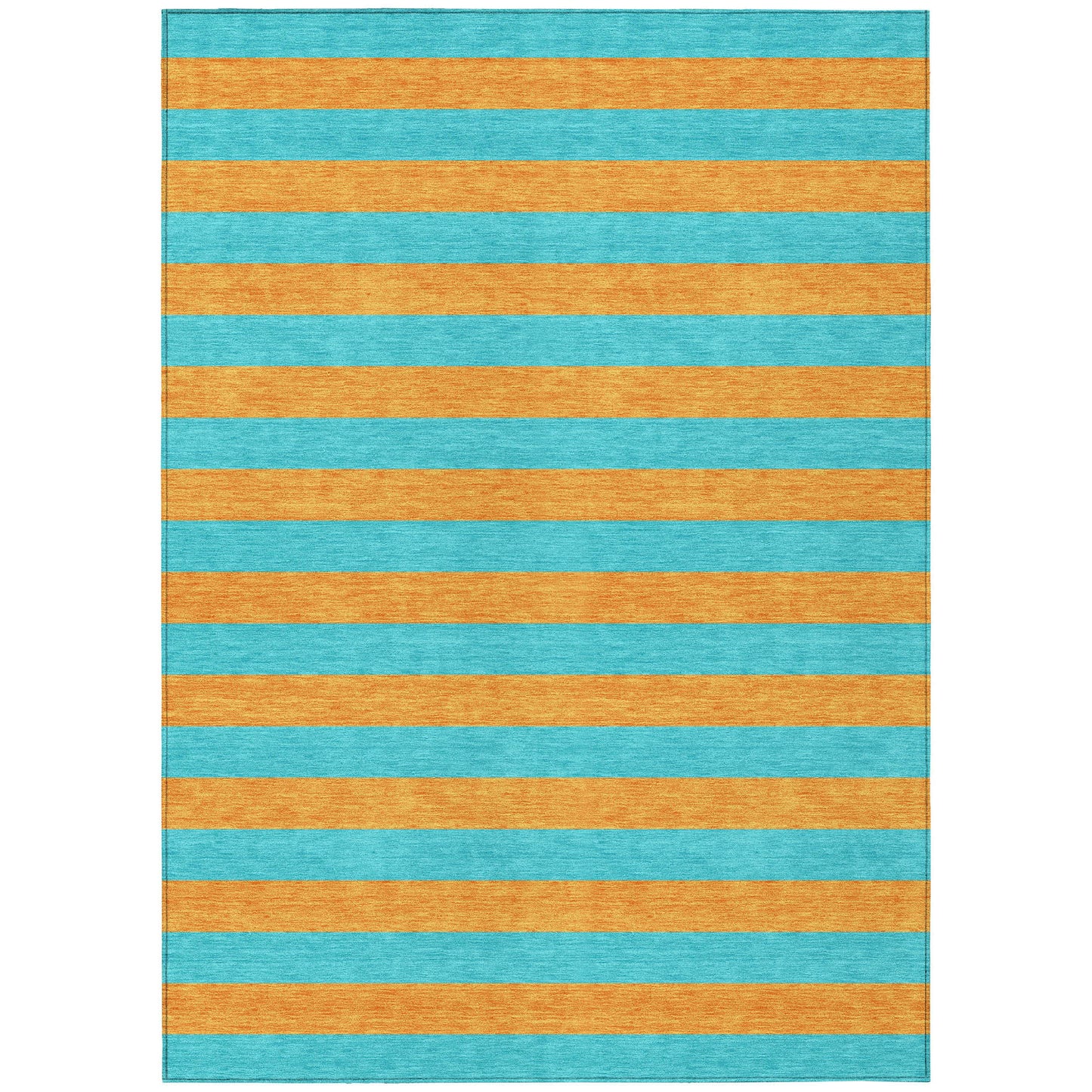 8' X 10' Aqua Striped Washable Non Skid Indoor Outdoor Area Rug