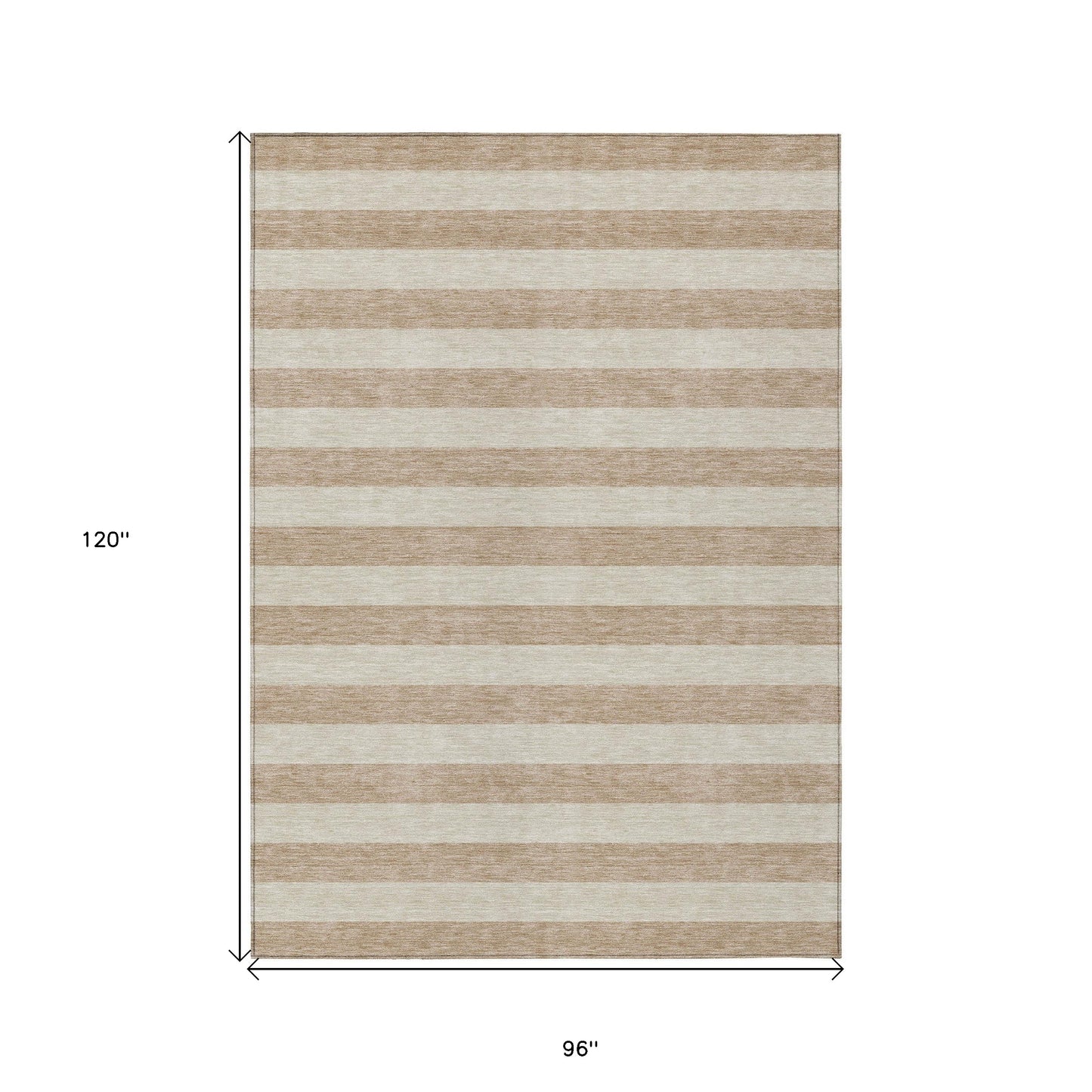 8' X 10' Beige Striped Washable Non Skid Indoor Outdoor Area Rug