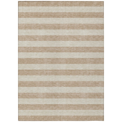 8' X 10' Beige Striped Washable Non Skid Indoor Outdoor Area Rug