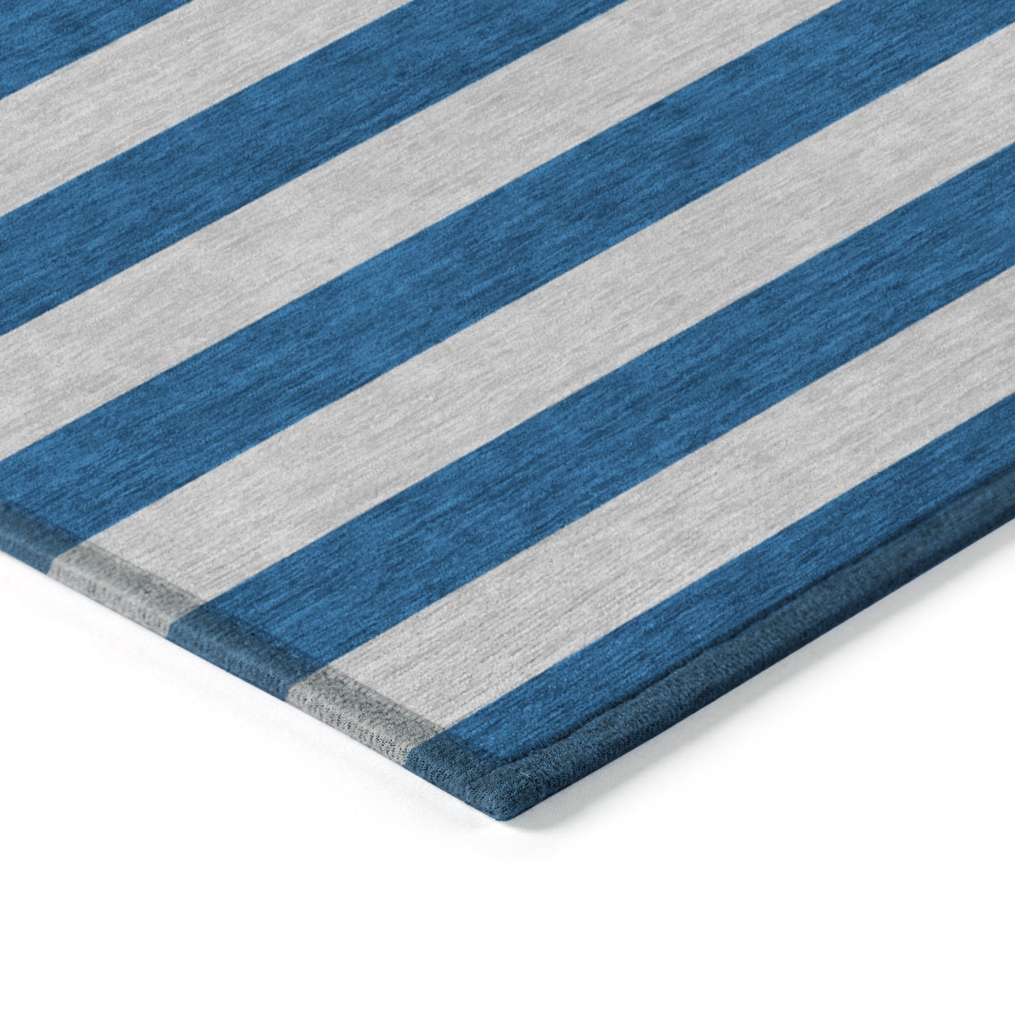 8' X 10' Blue and Ivory Striped Washable Indoor Outdoor Area Rug