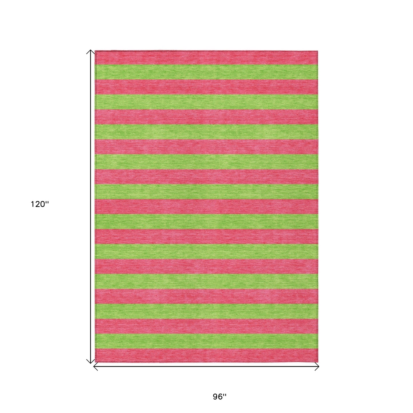 8' X 10' Green and Red Striped Washable Non Skid Indoor Outdoor Area Rug