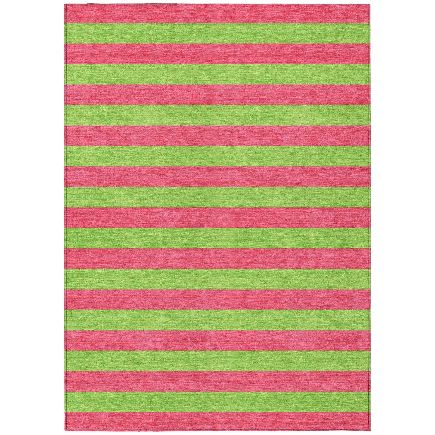 8' X 10' Green and Red Striped Washable Non Skid Indoor Outdoor Area Rug