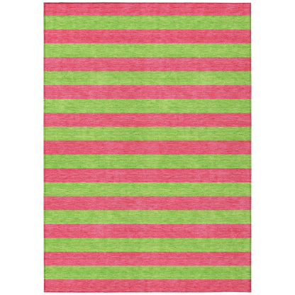 8' X 10' Green and Red Striped Washable Non Skid Indoor Outdoor Area Rug