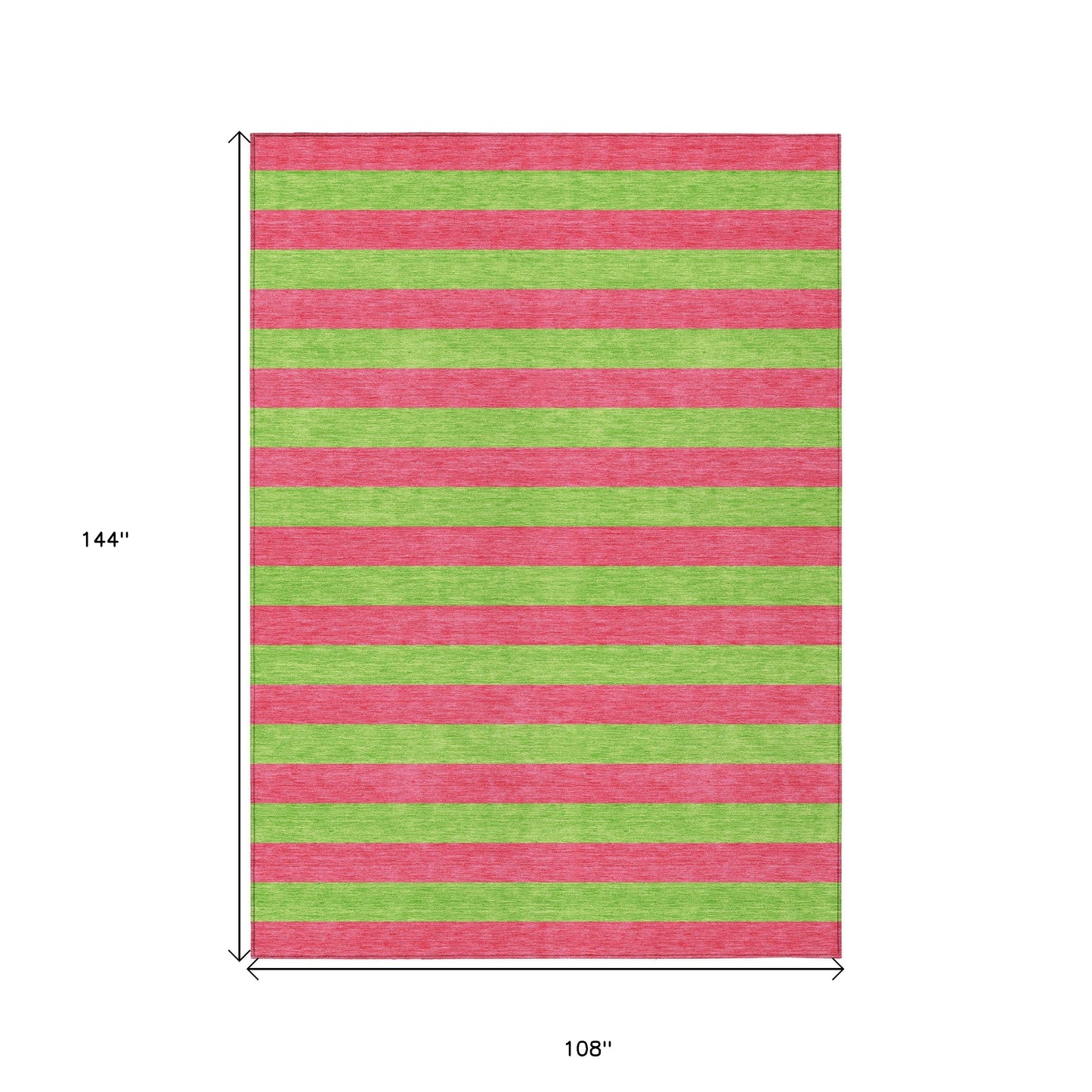 9' X 12' Green and Red Striped Washable Non Skid Indoor Outdoor Area Rug