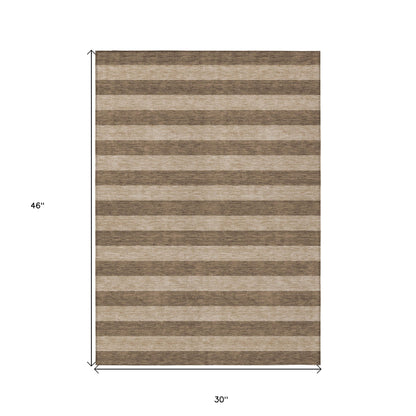 3' X 4' Coffee Striped Washable Non Skid Indoor Outdoor Area Rug