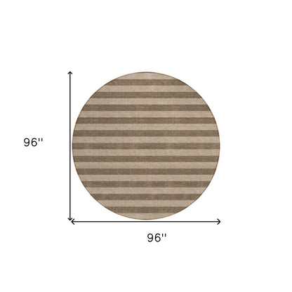 8' Round Coffee Round Striped Washable Non Skid Indoor Outdoor Area Rug