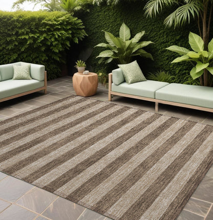 8' X 10' Coffee Striped Washable Non Skid Indoor Outdoor Area Rug