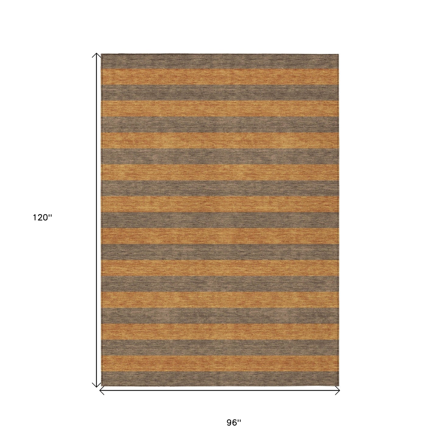 8' X 10' Brown and Tan Striped Washable Non Skid Indoor Outdoor Area Rug