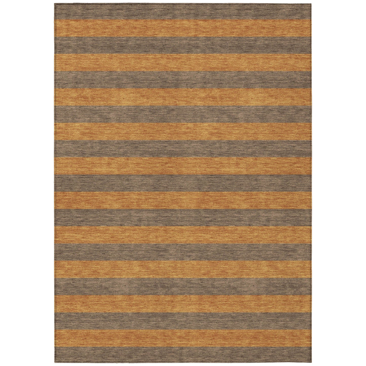 8' X 10' Brown and Tan Striped Washable Non Skid Indoor Outdoor Area Rug