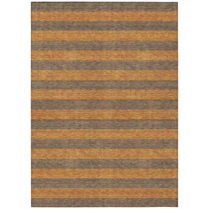 8' X 10' Brown and Tan Striped Washable Non Skid Indoor Outdoor Area Rug