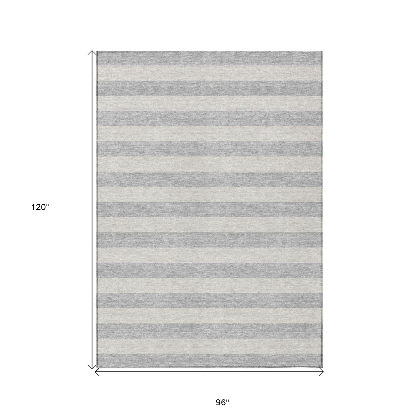 8' X 10' Gray and Ivory Striped Washable Non Skid Indoor Outdoor Area Rug