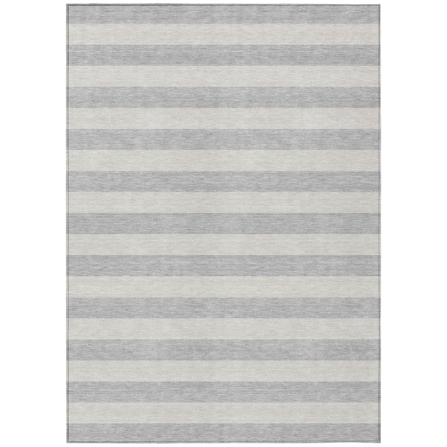 8' X 10' Gray and Ivory Striped Washable Non Skid Indoor Outdoor Area Rug