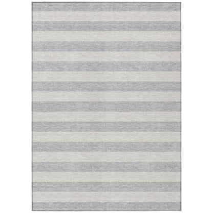 8' X 10' Gray and Ivory Striped Washable Non Skid Indoor Outdoor Area Rug