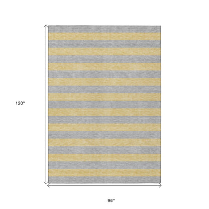 8' X 10' Silver Striped Washable Non Skid Indoor Outdoor Area Rug