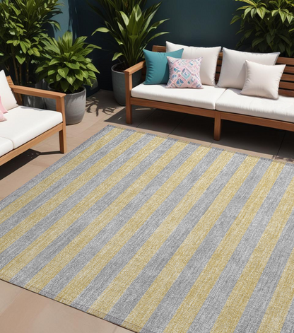 8' X 10' Silver Striped Washable Non Skid Indoor Outdoor Area Rug