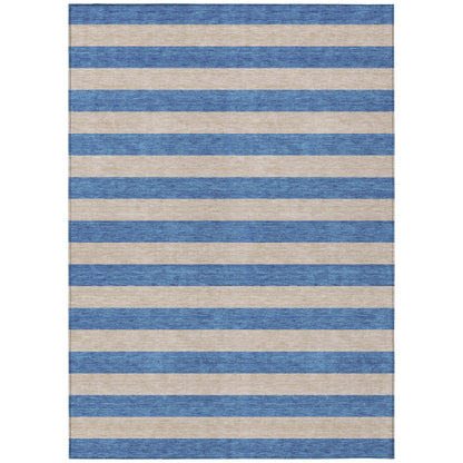 8' X 10' Tan Striped Washable Non Skid Indoor Outdoor Area Rug