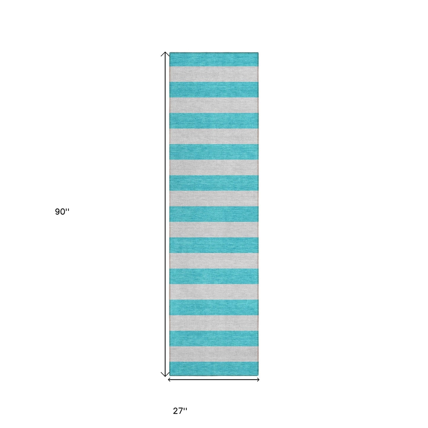 8' Runner Turquoise Striped Washable Non Skid Indoor Outdoor Runner Rug