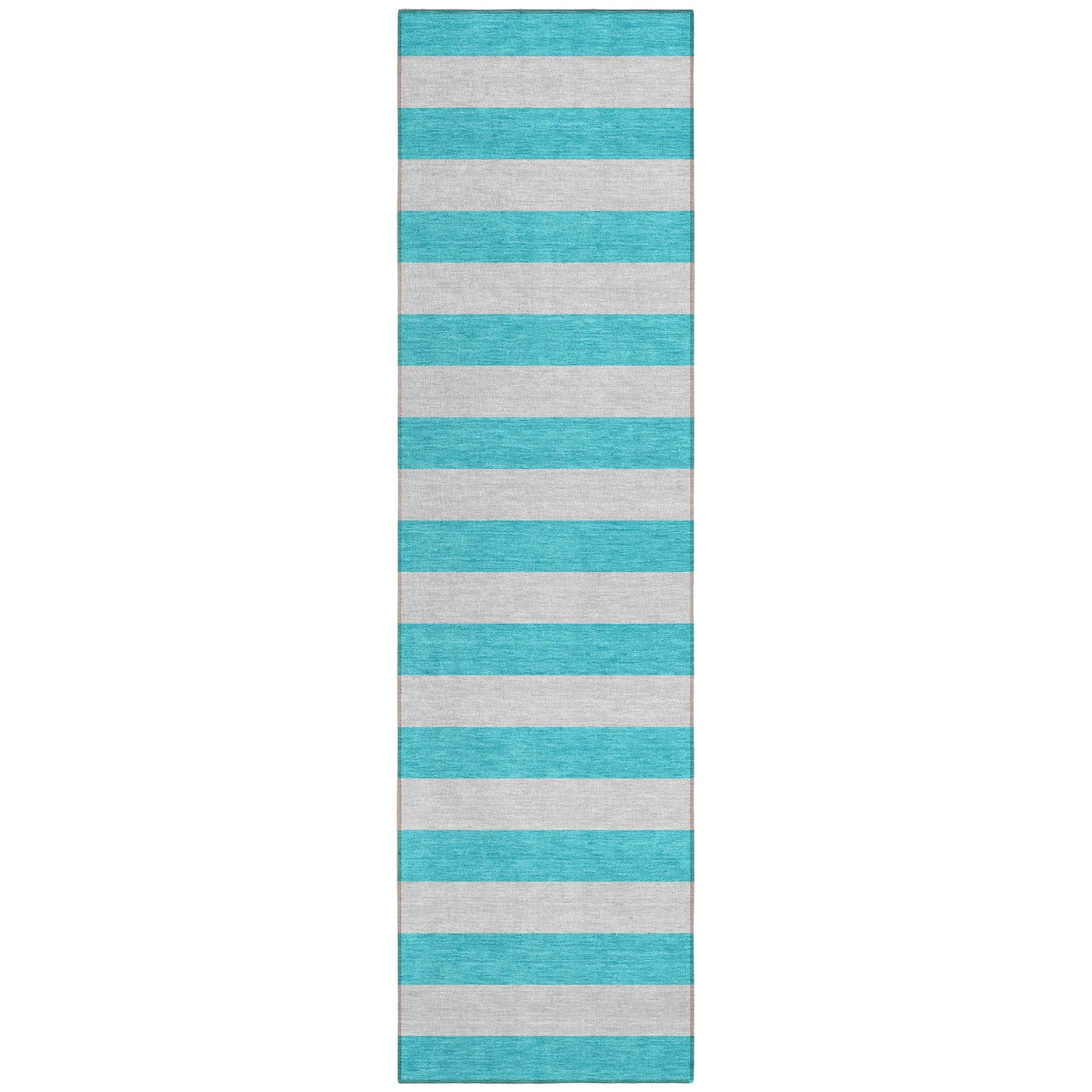 8' Runner Turquoise Striped Washable Non Skid Indoor Outdoor Runner Rug