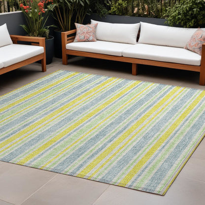 8' X 10' Blue and Yellow Striped Washable Non Skid Indoor Outdoor Area Rug