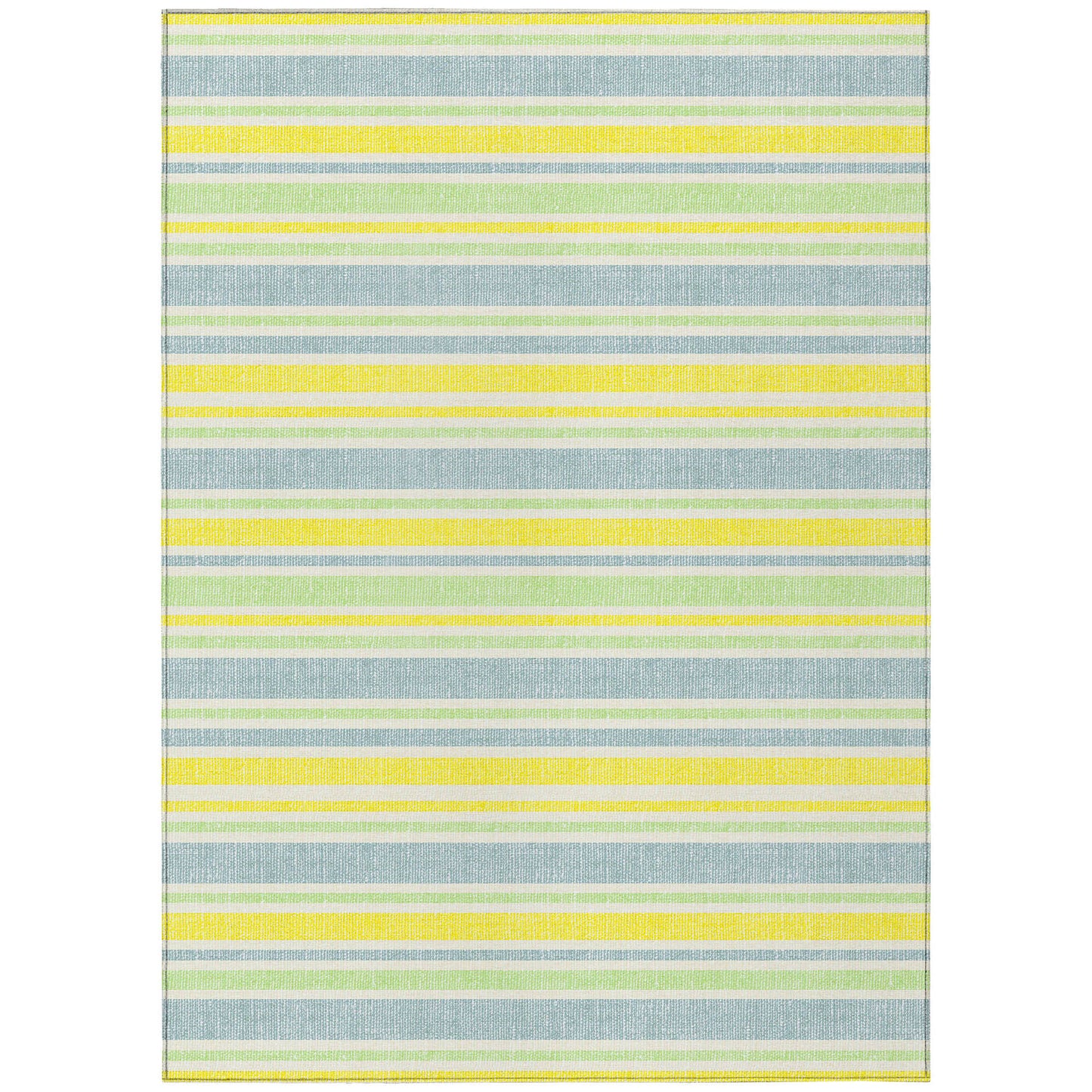 8' X 10' Blue and Yellow Striped Washable Non Skid Indoor Outdoor Area Rug