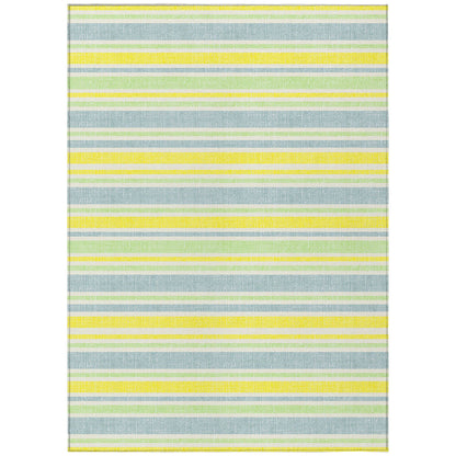 8' X 10' Blue and Yellow Striped Washable Non Skid Indoor Outdoor Area Rug