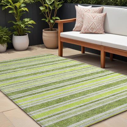 8' X 10' Green and Yellow Striped Washable Non Skid Indoor Outdoor Area Rug