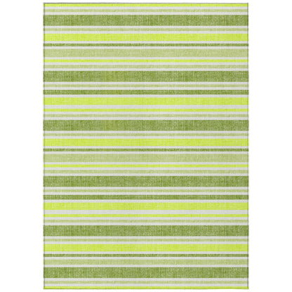 8' X 10' Green and Yellow Striped Washable Non Skid Indoor Outdoor Area Rug