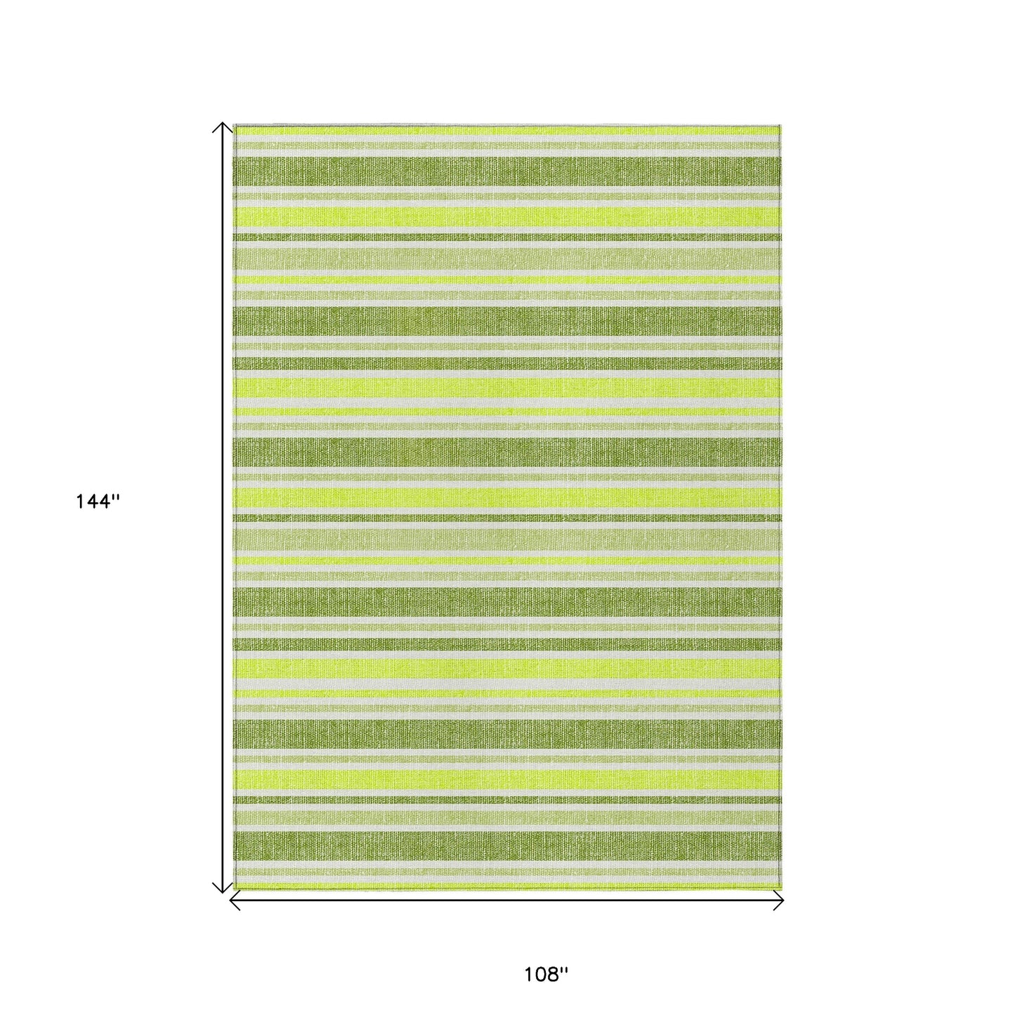 9' X 12' Green and Yellow Striped Washable Indoor Outdoor Area Rug