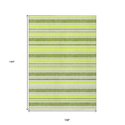 9' X 12' Green and Yellow Striped Washable Indoor Outdoor Area Rug