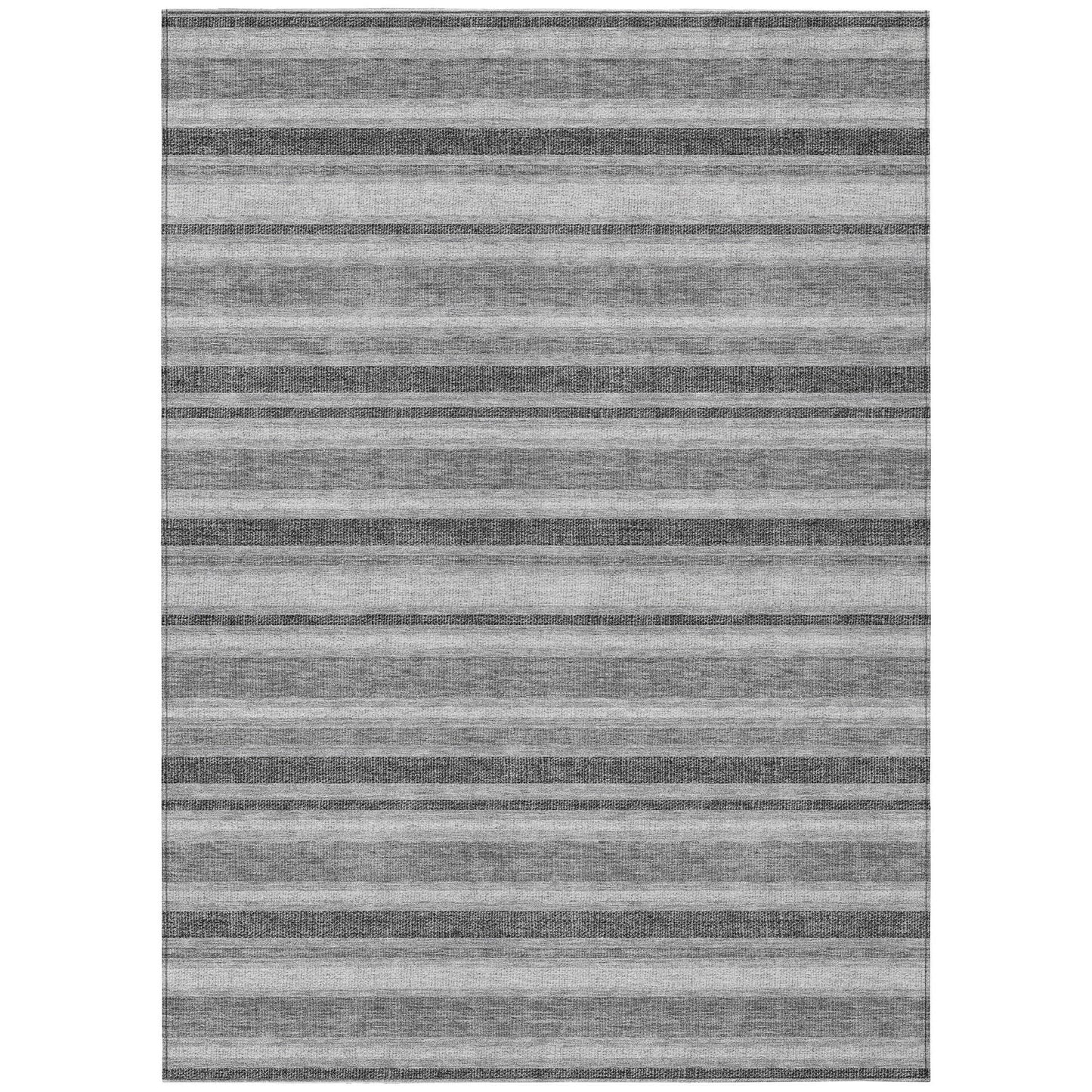 8' X 10' Gray and Black Striped Washable Non Skid Indoor Outdoor Area Rug