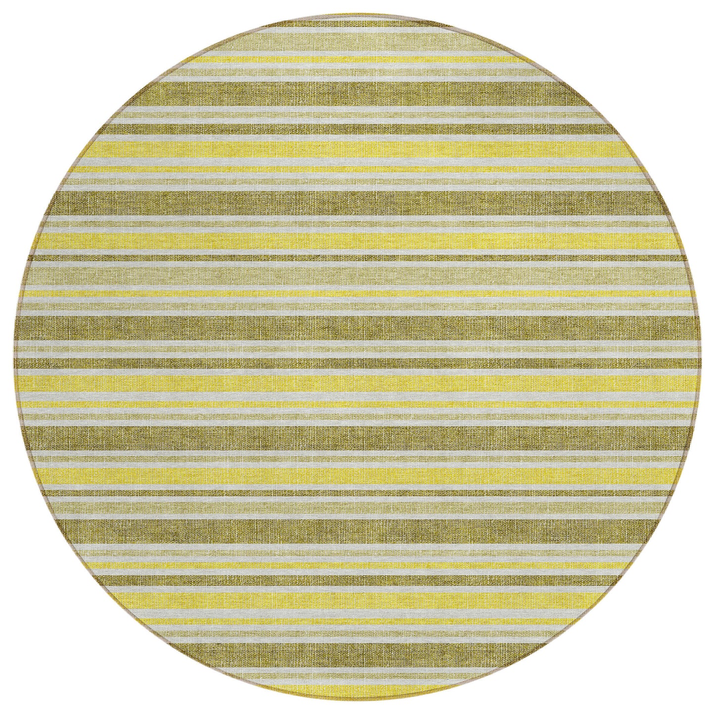 8' X 8' Khaki Yellow and Gray Round Striped Washable Non Skid Indoor Outdoor Area Rug