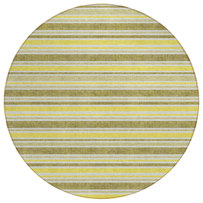 8' X 8' Khaki Yellow and Gray Round Striped Washable Non Skid Indoor Outdoor Area Rug