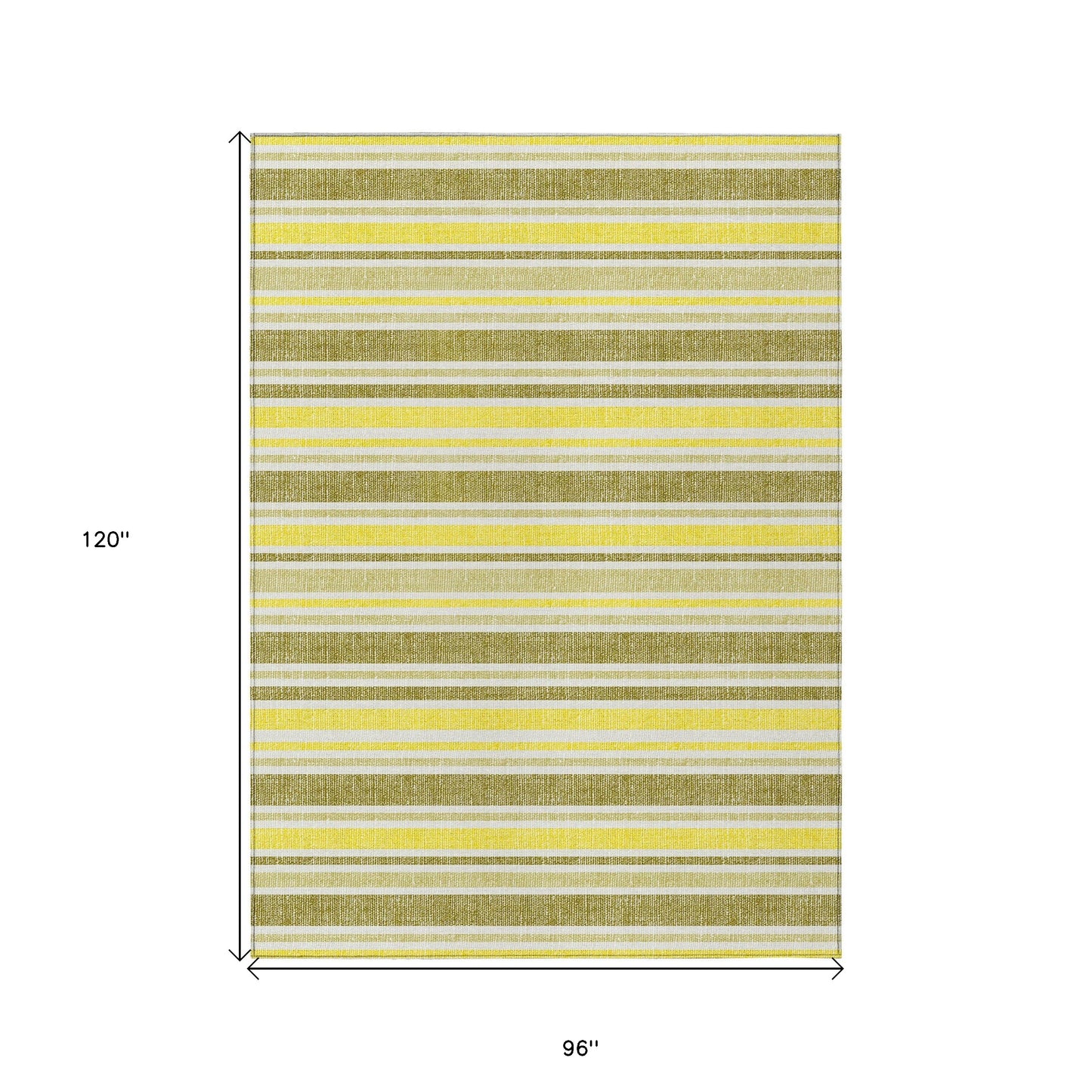 8' X 10' Khaki Yellow and Gray Striped Washable Non Skid Indoor Outdoor Area Rug