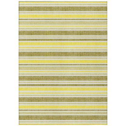 8' X 10' Khaki Yellow and Gray Striped Washable Non Skid Indoor Outdoor Area Rug