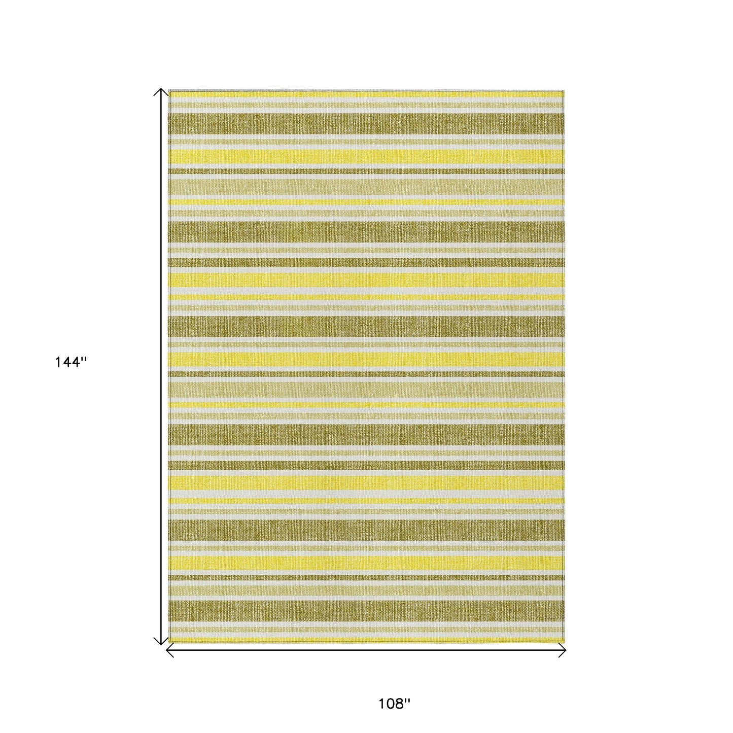 9' X 12' Khaki Yellow and Gray Striped Washable Non Skid Indoor Outdoor Area Rug