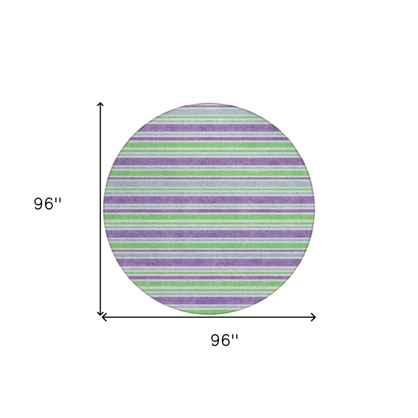 8' X 8' Green Purple and Blue Round Striped Washable Non Skid Indoor Outdoor Area Rug