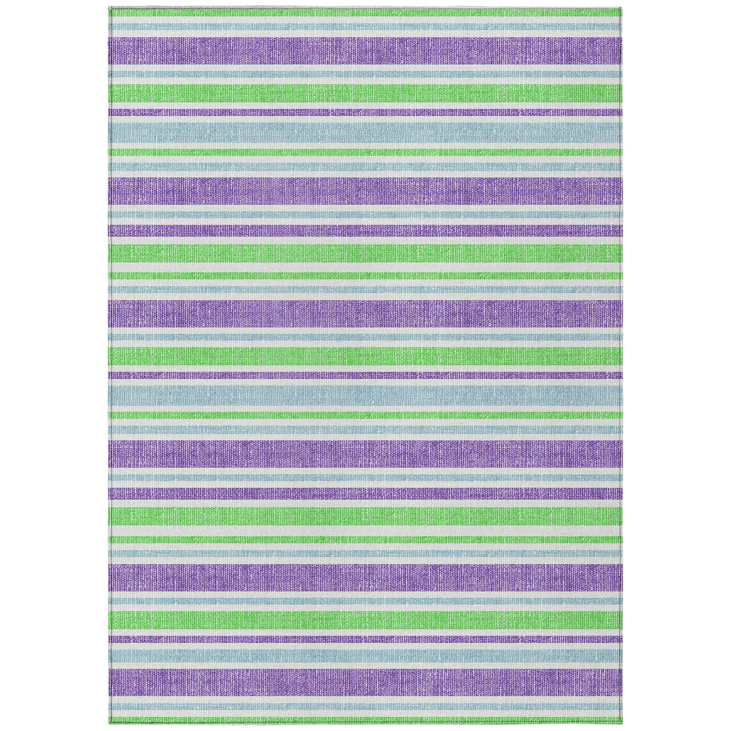 8' X 10' Green Purple and Blue Striped Washable Non Skid Indoor Outdoor Area Rug