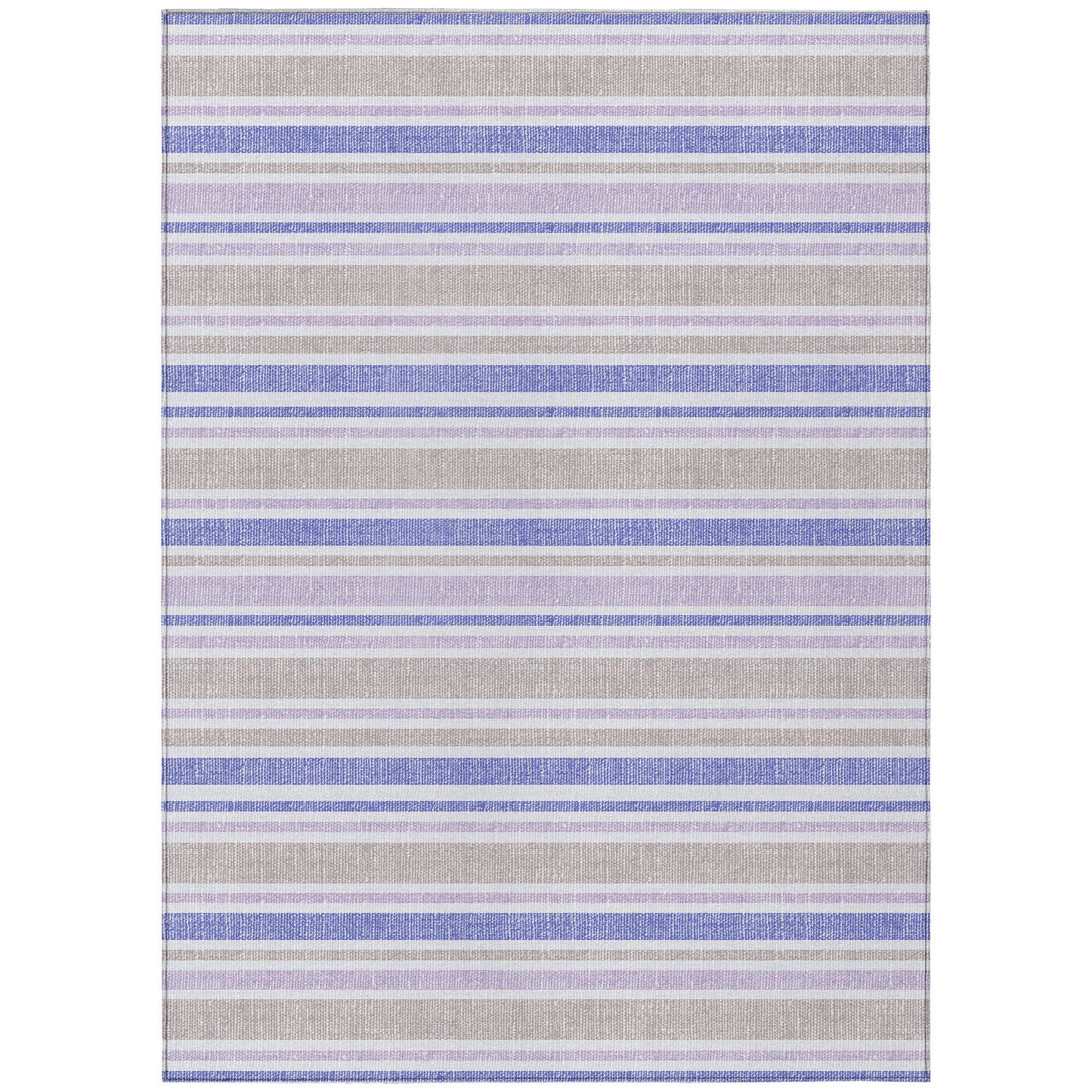 8' X 10' Ivory Blue and Gray Striped Washable Indoor Outdoor Area Rug