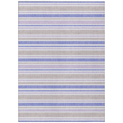 8' X 10' Ivory Blue and Gray Striped Washable Indoor Outdoor Area Rug