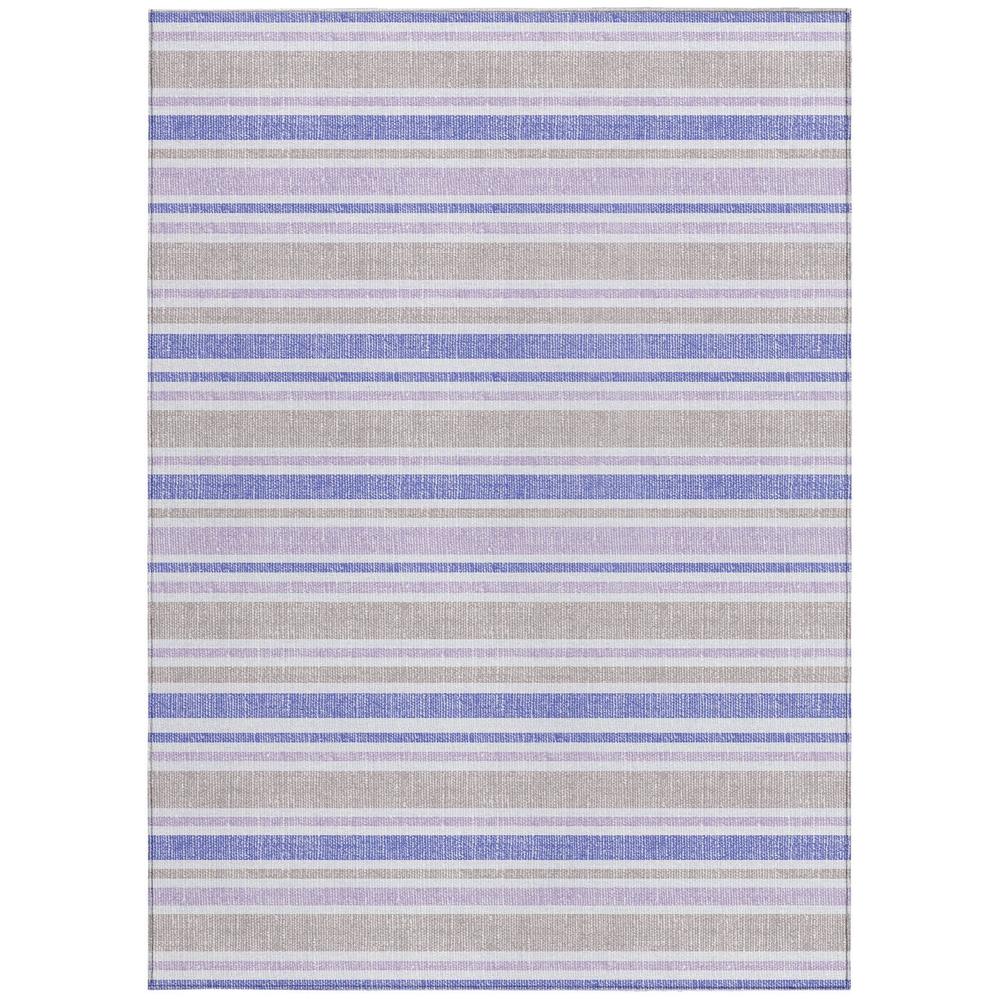 9' X 12' Ivory Blue and Gray Striped Washable Non Skid Indoor Outdoor Area Rug