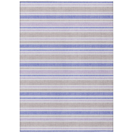 9' X 12' Ivory Blue and Gray Striped Washable Non Skid Indoor Outdoor Area Rug