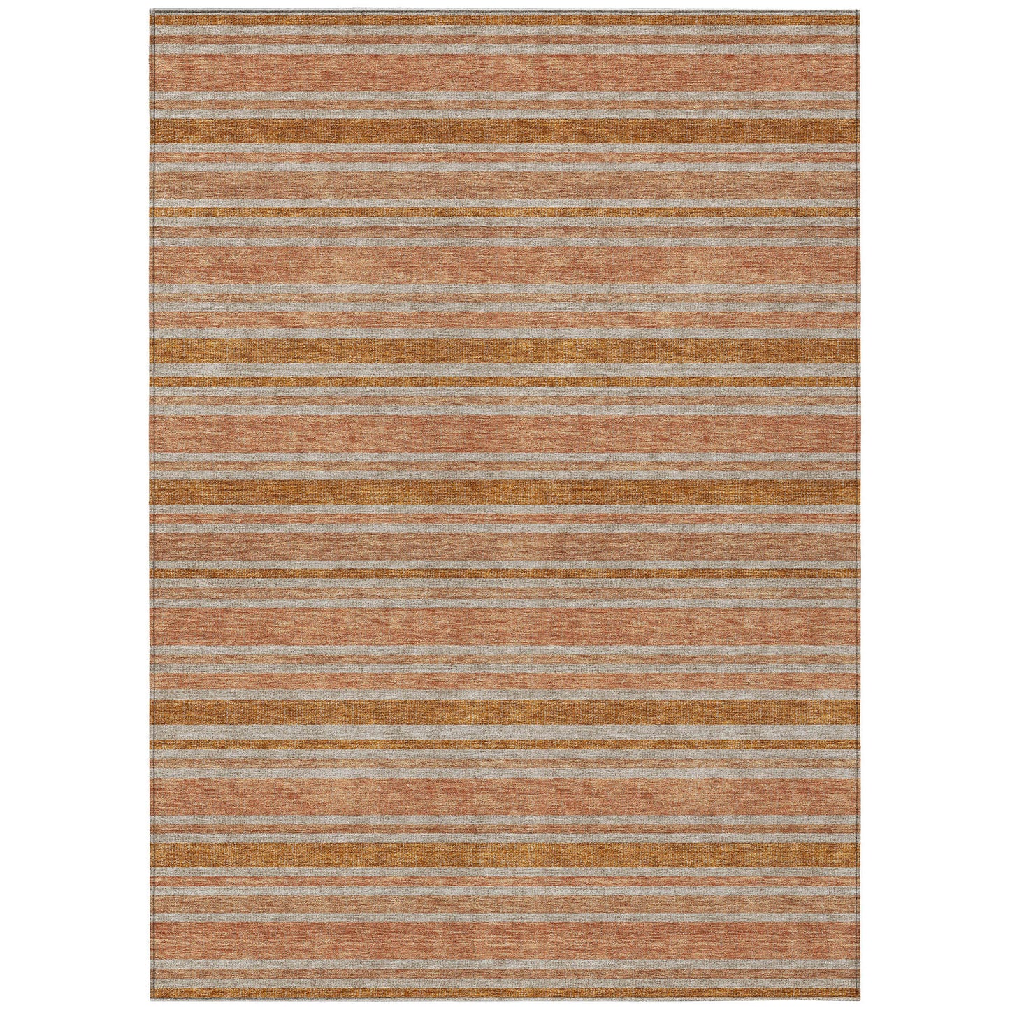 9' X 12' Beige and Orange Striped Washable Non Skid Indoor Outdoor Area Rug